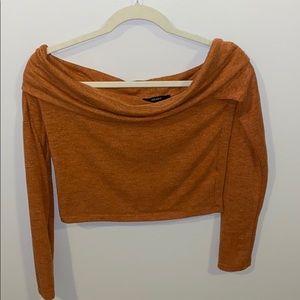 Off the shoulder burnt orange cropped sweater